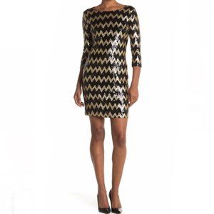 Carmen Marc Valvo 3/4 Sleeve Jersey Crew Neck Dres